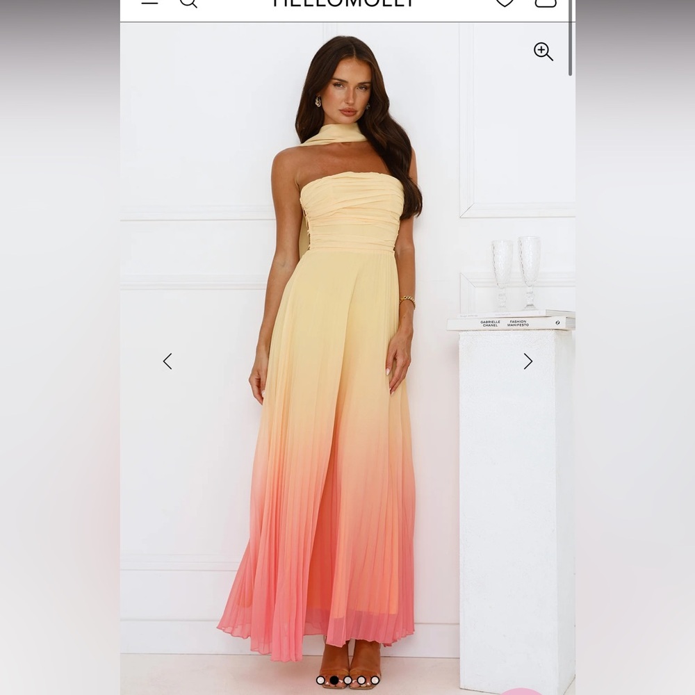 Hello Molly SUNSET MAGIC STRAPLESS PLEATED MAXI DRESS YELLOW